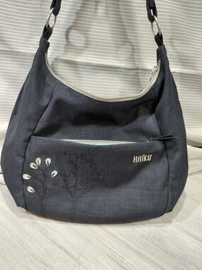 Haiku Amble Hobo Bag Black In Bloom Style Tree/ Floral Embroidery